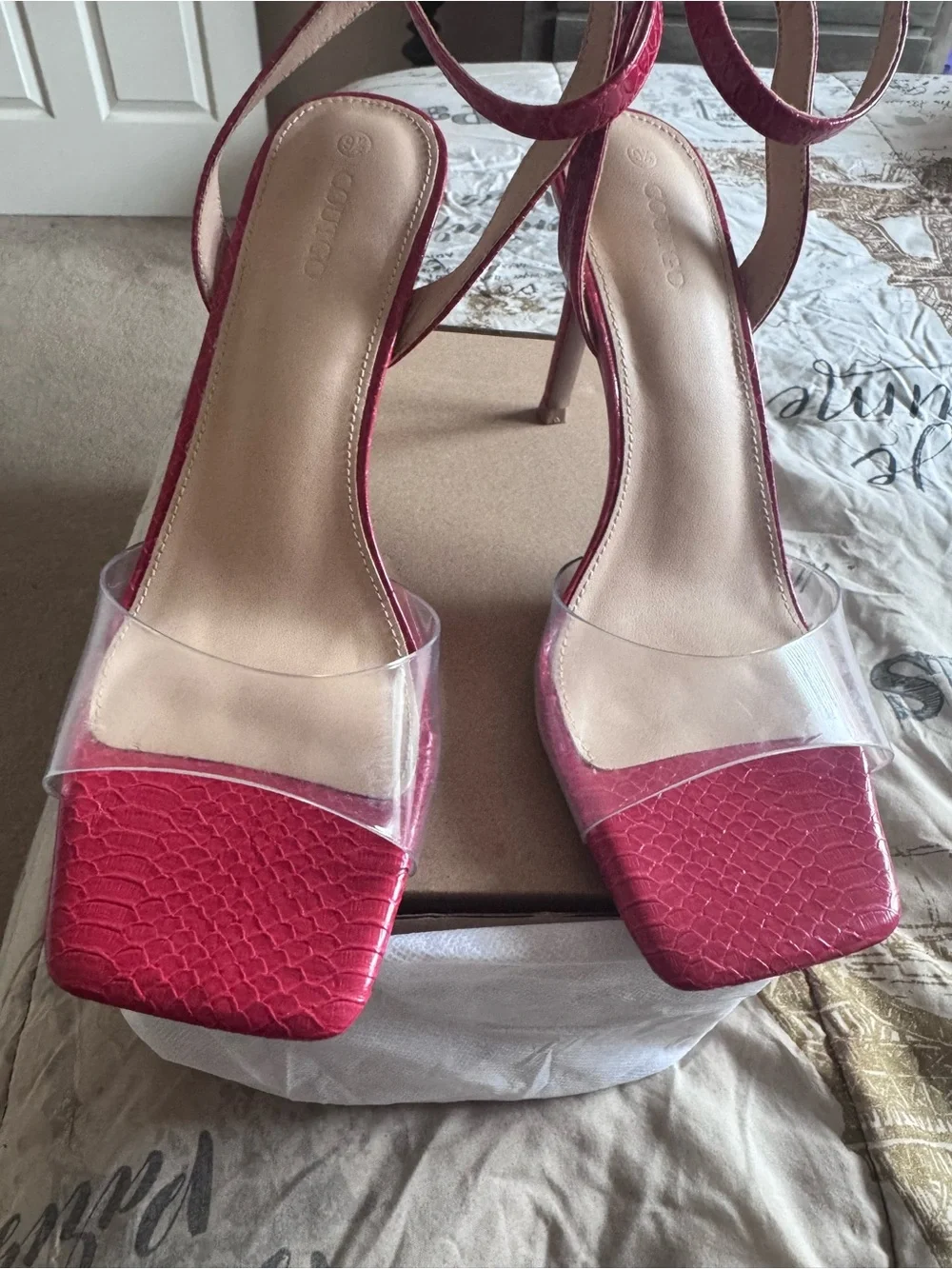 Clear Strap Red Heeled Sandals